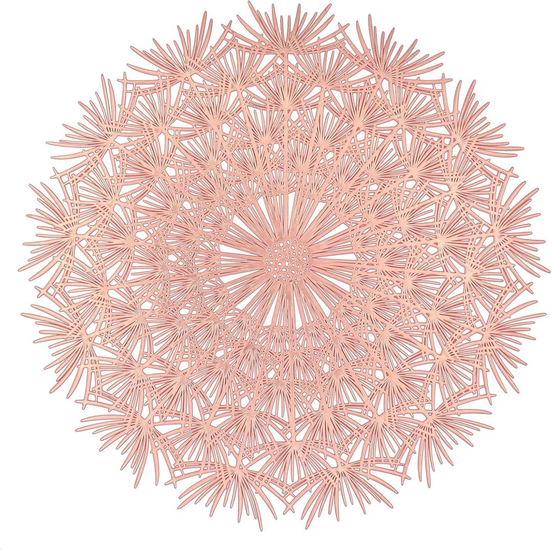 Round Placemats Set of 6 Rose Gold Dandelion Flower Shaped Place mats Decorative Vinyl Table Mats Tablemats for Dining Table Setting Kitchen Holiday Wedding Decor