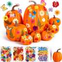 8 Pcs Artificial Pumpkins Fall Decor with 150 Pcs Dried Flower Butterfly Stickers & 1 Handy Tweezer DIY Craft Pumpkin for Thanksgiving Table Centerpiece Mantel Shelf (Orange)