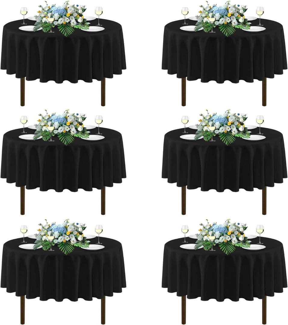 sancua 70 Inch Round Tablecloths Black, 6 Pack - Circle Fabric Cloth Table Cloths for Wedding Party Reception Banquet Birthday, Washable Polyester Table Cover (Fit 20-58 Inch Tables)