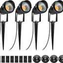 SUNVIE 120V Spot Lights Outdoor LED Landscape Lighting 12W AC Spotlights for Yard Waterproof Landscape Spotlight with Spiked Stake for Tree Garden Pathway Warm White Flag Lights US 3-Plug in, 4 Pack