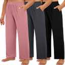2 Pack Women's Wide Leg Pants with Pockets - Casual Loose Yoga Trouser Pants Sweatpants Palazzo Lounge Pajama Pants Small