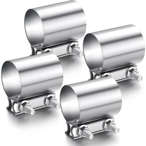 MorningRo 4 Pcs 2.5 Inch Exhaust Clamp Stainless Steel Exhaust Pipe Muffler Clamp Butt Joint Band Sleeve Coupler for Pipes Muffler Connections, Catalytic Converters
