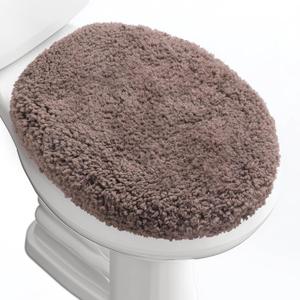 Microfiber Elongated Toilet Seat Cover 19.5"x 15" Machine Washable Solid Toilet Lid Cover Adjustable Rubber Backing Fits Only 18-19.5" L x 14-16" W Elongated Toilet Seat (Coffee)