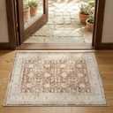 jinchan 2x3 Washable Vintage Floral Rug, Distressed Traditional Entryway Rug, Soft Low-Pile Non-Slip Accent Mat for Indoor Foyer, High-Traffic Kitchen Sink Laundry Room, Taupe