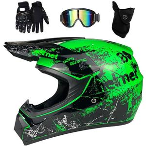 Youth Sport Full-Face Helmet for BMX, Mountain Bike & Off-Road Motocross Helmet, DOT Certified Motorcycle Helmet for Dirt Bike & ATV, Lightweight and Comfortable, 4-Piece Set, Small