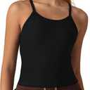 Womens Crop Tank Tops Seamless Yoga Sports Bra Padded Workout Halter Neck Camisole with Built in Bra (Black, L)