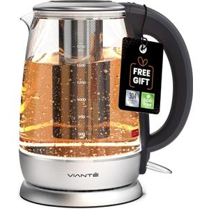 Vianté Electric Glass Tea Kettle with Removable Infuser. Hot tea infuser Pot for Loose Leaf & Bagged Tea. BPA-FREE. Stainless Steel & Borosilicate Glass. LED Illuminated. 1.7 Liters capacity.