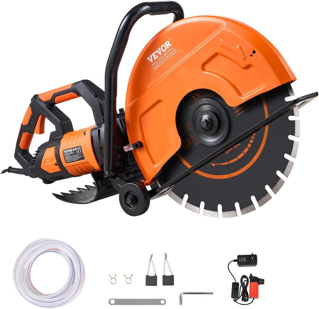 VEVOR Electric Concrete Saw, 16 in, 3200 W 15 A Motor Circular Saw Cutter with Max. 6 in Adjustable Cutting Depth, Wet Disk Saws Cutter Includes Water Line, Pump and Blade, for Stone, Brick