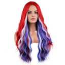 BERON 4th of July Wig for Women Long Curly Red White and Blue Costume Wigs for Independence Day Cosplay Party