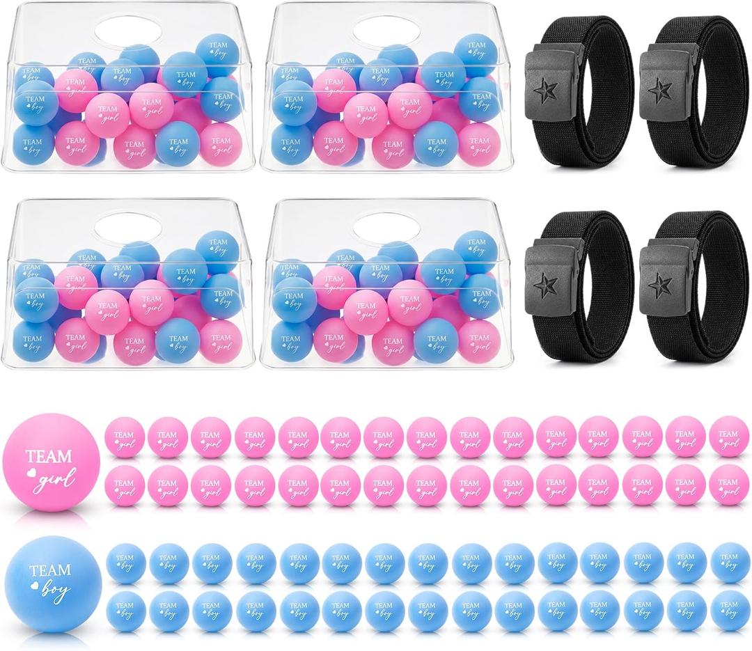 4 Sets Baby Shower Game Swing Shaking Balls Set for Adult Novelty Twerk Includes 120 Table Tennis Balls, 4 Strap Shake Boxes 4 Belts for Bridal Party