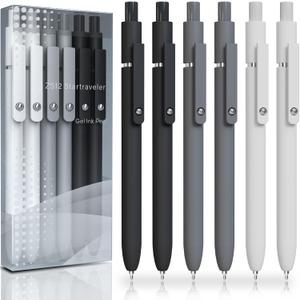 ACEES Gel Pens, 6 Pcs 0.5mm Fine Point Black Ink Pen With Smooth Writing, Office Desk Accessories, Writing Supplies Gifts for Men Women, Quick Dry Pens Ballpoint For Journaling, Black/Gray/White