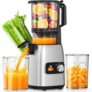 Cold Press Juicer, Slow Single Auger Juicer Machines for Fruits and Vegetables, Wide Feed Chute, Reverse Function, Easy to Clean, Quiet Home Juicer