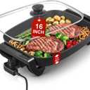 FOHERE 16-Inch Electric Skillet with Glass Cover, 1500W Rapid Heat, Adjustable Temperature, Multi-Purpose Electric Skillet Fried Chicken, Perfect For Family Gathering Cooking