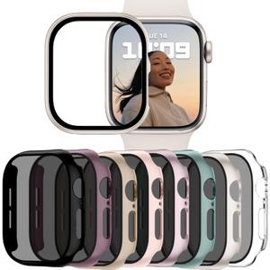 Adorve 8 Pack Privacy Case for Apple Watch Screen Protector 41mm Series 9/8/7, Full Protective Scratch Resistant Face Cover, Anti-Spy Ultra-Thin Bumper Case for iWatch 41 mm Accessories (Blk/Clr/Pnk/Starlt/RosePnk/PineGrn/MilkTea/SmkVlt)