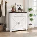 Semiocthome Farmhouse Sideboard Buffet Cabinet with Storage and Adjustable Shelf, Accent Table with Barn Door, Storage Cabinet for Kitchen, Dining Room, Bathroom, Entryway - White