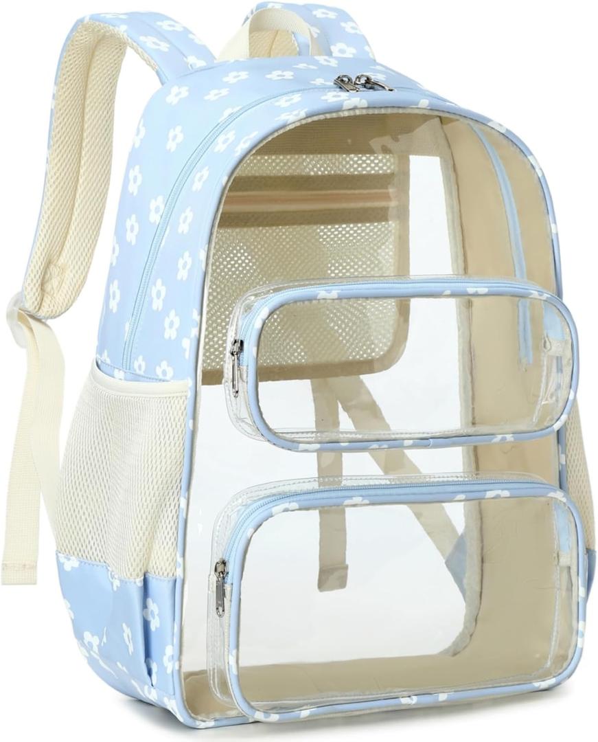 CAMTOP Clear Backpack Heavy Duty Transparent Bag See Through BookBag for Student School Work Festival Sport Travel (Blue Flower)