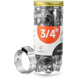 126pcs 3/4 inch PEX Cinch Clamps Rings, 304 Stainless Steel Single Ear Hose Clamps, Pex Crimp Rings for PEX Tubing Pipe Fitting Connections