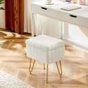 Sweetcrispy Vanity Stool Chair with Storage, Ottoman Faux Fur Soft Padded Makeup Footstools Seat with 4 Metal Legs Anti-Slip Adjustable Feet Modern Cute Small Footrest for Home Entryway Bedroom White, 12.2"D x 16"W x 18.9"H