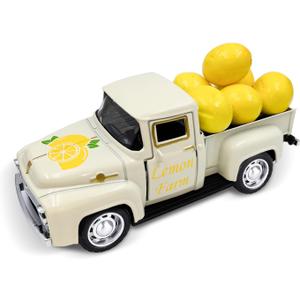 Lemon Truck Decor, Lemon Decorations for Home Metal Truck Decor with Mini Fake Lemons Farmhouse Tabletop Lemon Tiered Tray Summer Decor for Home Kitchen, Mini Truck Lemon Party Decorations- Cream