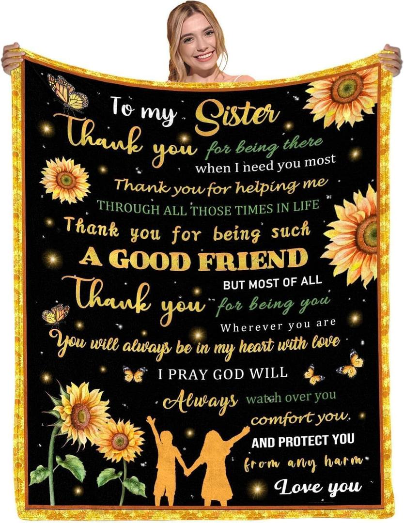 Sisters Gifts from Sister, Birthday Gift for Sisters from Brother, to My Sisters Blanket for Christmas - Super Soft Flannel Sunflower Throw Blanket 60" x 50"