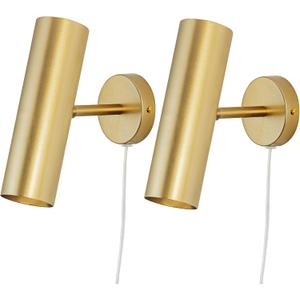 Gold Plug in Wall Sconce Set of 2, Modern Swing Arms Wall Lamp with Cord Wall Light for Bedroom Living Room (Bulb Included)