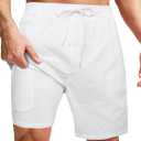 Mens Swimsuit Trunks 7" Quick Dry Swim Shorts with Compression Liner and Zipper Pockets (White, XL)