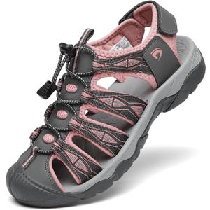 Dannto Women's Sport Hiking Sandals Closed Toe Outdoor Athletic Walking Sandal Lightweight Summer Water Shoes (7, Grey Pink)