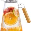 Glass Pitcher, 60 oz 1.8 Liter Glass Water Pitcher with Lid,Hand Blown Iced Tea Pitcher for Fridge,for Juice, Coffee, Milk, Cold or Hot Beverages, Heat Resistant
