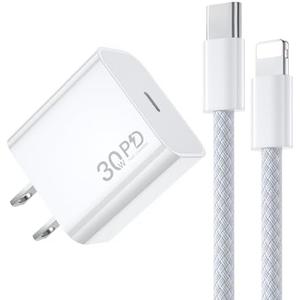 30W Fast Charger for iPhone 14, USB C Fast Charger Plug Power Adapter with 6FT Type C to Lightning Cable Compatible with iPhone 14/13/12/11 Pro/Pro Max/XS Max/XS/XR/X/SE/8/iPad and More