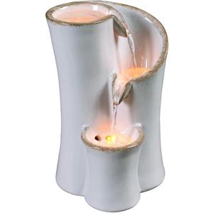 Haobos Indoor Water Fountain Imitation Ceramics Appearance Tabletop Fountain Relaxation Desktop Waterfall w/ 3 Reflective led, 9.8 Inch Tall Fountain (Grey) 