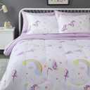 Microfiber Kids' Bed-in-a-Bag 7-Piece Bedding Sheet and Comforter Set, Full/Queen, Unicorn Print