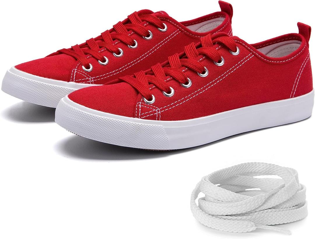 Canvas Shoes for Women Casual Low Top Sneakers Fashion Womens Tennis Shoes with Extra Laces (10, Red)