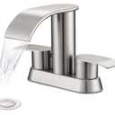 Ultimate Unicorn Waterfall Bathroom Sink Faucet Brushed Nickel, Two Handles Bathroom Faucet with Metal Pop up Sink Drain Stopper, Two Or 3 Holes Bathroom Basin Mixer Tap with Deck Mount Plate