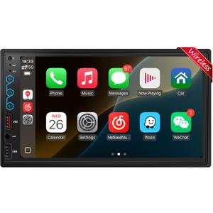 7" Double Din Car Stereo with Wireless CarPlay & Android Auto, Built-in DSP Exclusive, 240W Hi-Power Audio, Full View Touchscreen, Bluetooth 5.3, FM/ AM Radio, Steering Wheel Control, Auto Backup Cam