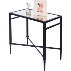 Black End Table, Rectangle Side Table with Mirrored Top, Modern Metal End Tables, Small Narrow Side Tables for Living Room, Balcony, 22" L x 12.4" W x 24" D, Rectangular