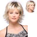 Short Golden Wavy Wigs Human Hair Mixed Synthetic for Women, Layered Fluffy Curly Wig, Breathable, Heat Resistant, Lightweight for Daily, Party, Cosplay Use