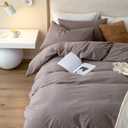 JIYUAN King Size Duvet Cover Set, 3-Piece - 100% Washed Cotton, Linen-Like Soft & Breathable with Zipper Closure, Includes 104x90 Inch Cover & 2 Pillowcases, Heathered Mauve Brown