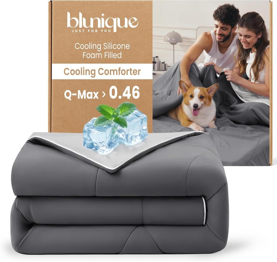 Cooling Silicone Foam Filled Cooling Comforter,Cooling Blanket for Hot Sleeper,Twin Size Summer Ice Comforter,All-Season Lightweight Bedding,Keep Cooling&Breathable All Night(60"x88") (Z-dark Grey/Light Grey Upgrated Verson)