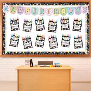 2 x Birthday Bulletin Board Classroom Decorations Crayon Box Cutouts Composition Notebook Crayon Name Tags for Wall Chalkboard Decor Preschool Classroom Decor Teacher Back to School Supplies
