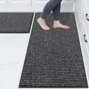 BEQHAUSE Kitchen Rugs and Mats 2PCS, Non-Slip Kitchen Mats for Floor, Absorbent and Stain Resistant Kitchen Runner, Machine Washable Rugs for Kitchen, Laundry & Sink, 24"x36"+24"x60", Charcoal