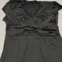 Women's Deep V Neck Short Sleeve Long Dresses Pleated High Waist Slit Club Party Evening Maxi Dress Side Panel Dress, L