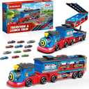 Train Set for Toddlers 2-4, Carrier Toy Trucks w/54 Inch Foldable Race Track, 12 Diecast Cars Toys Compatible with Hot Wheel, Train Set for Kids Ages 4-8 w/Light & Sound, Trains Gift for Boys Girls 3+