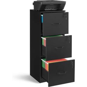 VASAGLE 3-Drawer Vertical File Cabinet, Filing Cabinet for Home Office, Printer Stand, with 3 Lockable Drawers, Adjustable Hanging Rail, for A4 and Letter-Size Files, Ink Black UOFC055B16, 3 Cajones