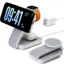 3 in 1 Foldable Wireless Travel Charging Station for MagSafe, Nightstand Magnetic Charger Stand for iPhone 17 16 15 14 Pro Max, Charging Dock with Night Light for Apple Watch/AirPods (White) 