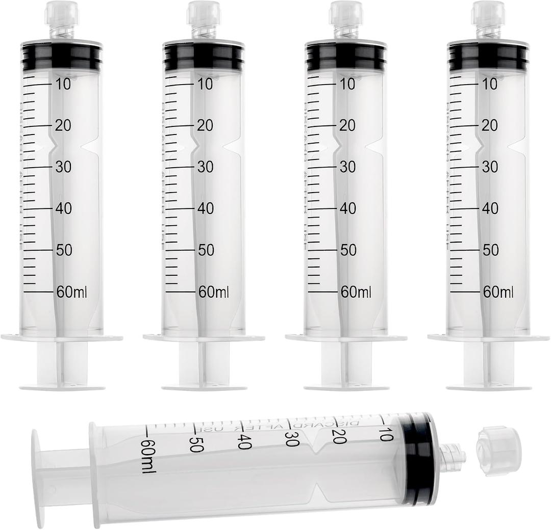 60mL Syringes without Needle, Luer Lock Big Syringe with Cap, Sterile Individually Wrapped, Accurate Liquid Measurement - 10 Pack for Lab Use and Home Care