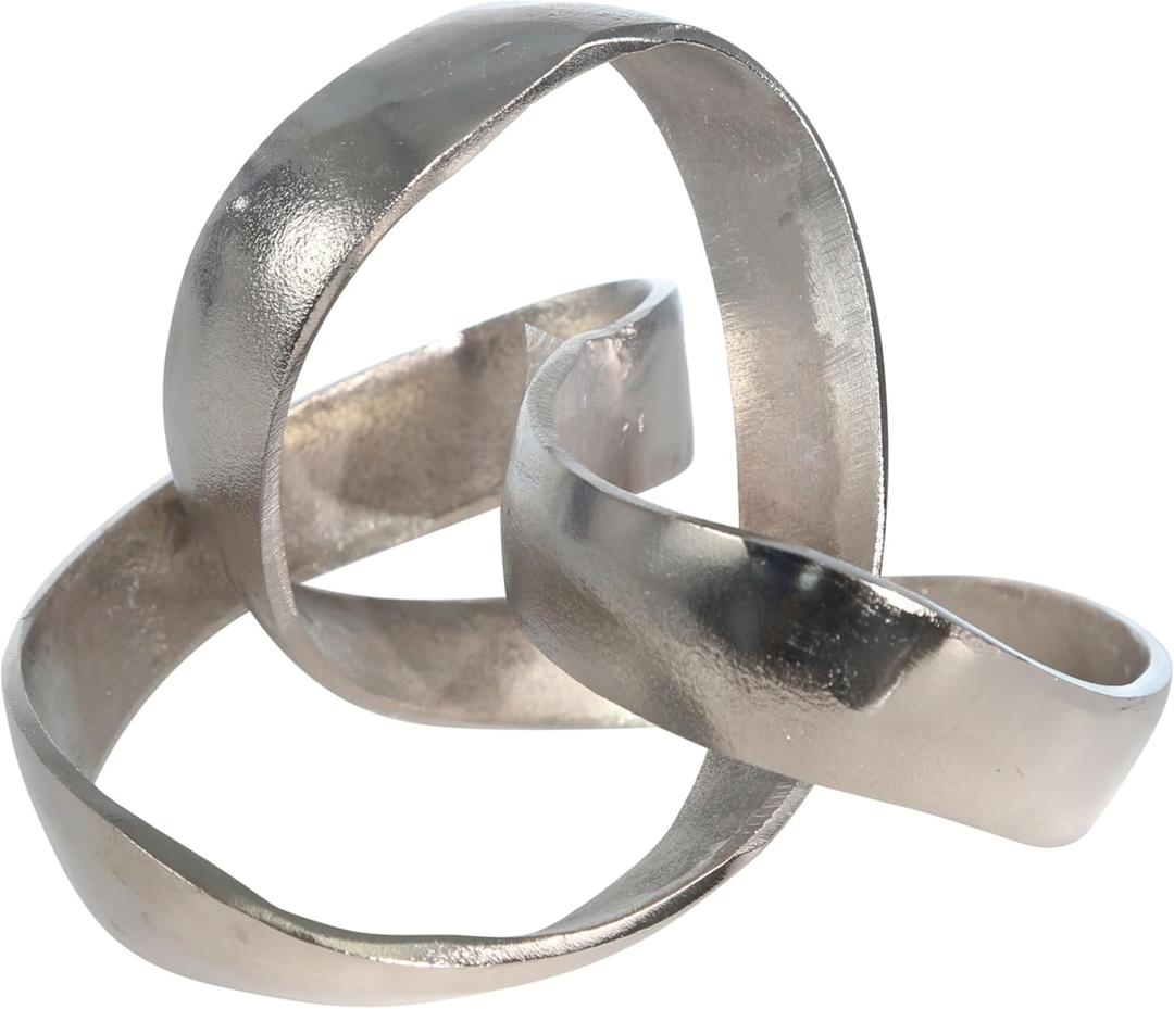 Metal Decorative Object  Minimalist Shelves & Coffee Table Decor  Aluminum Knot Sculpture Modern Home Decor for Office, Bedroom & Living Room  8" x 7", Silver