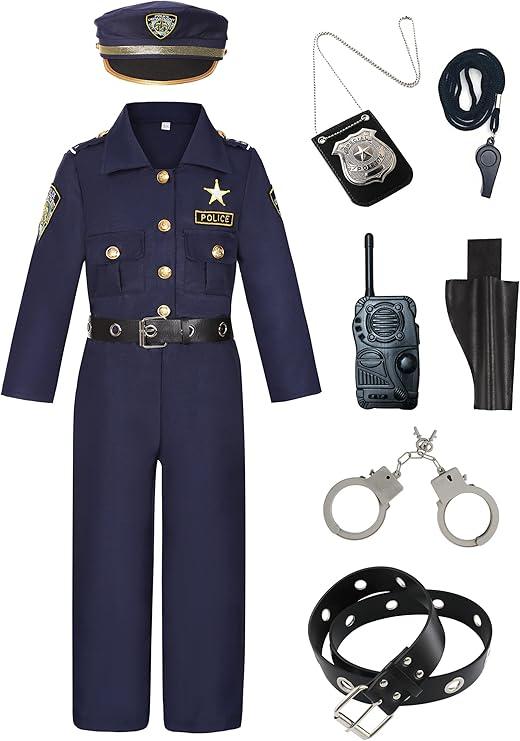 Police Officer Costume for Kids Deluxe Cop Police Costume for Boys Pretend Play Set Halloween Cosplay Party
