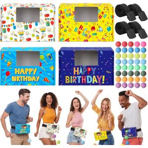 Capoda 4 Sets Birthday Swing Shaking Balls Game Set Twerk Balls Game Set for Birthday Party with Cardboard Boxes Belt 40 Ball Novelty Shake Box Activity for Adults Large Group Indoor Outdoor