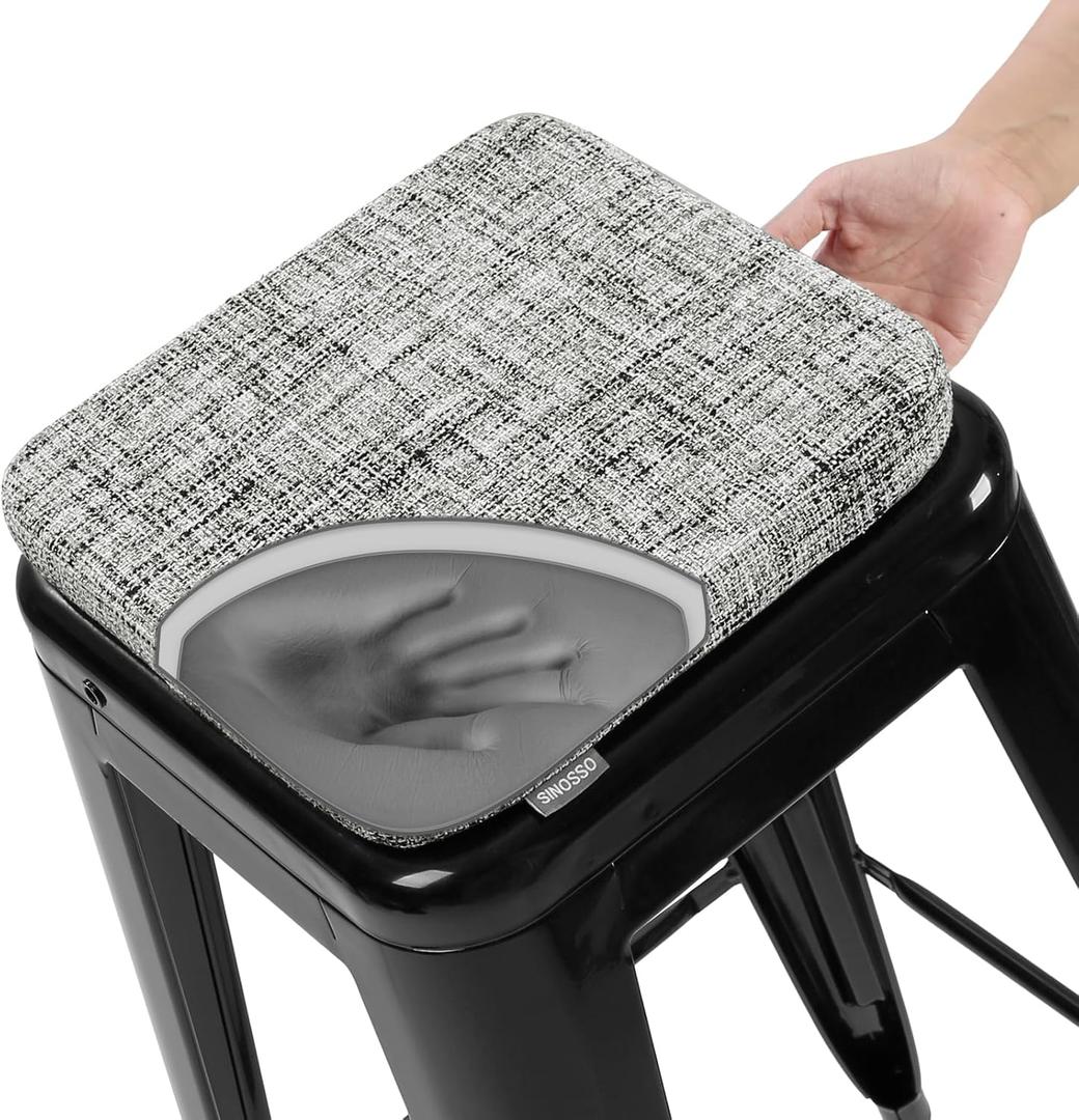 SINOSSO Memory Foam Bar Stool Cushion 1 Piece, Modern Interwoven Style Magnetic Small Chair Pad Use for Cafe Bistro Stackable Metal Stool (Square, White-Gray, 1)