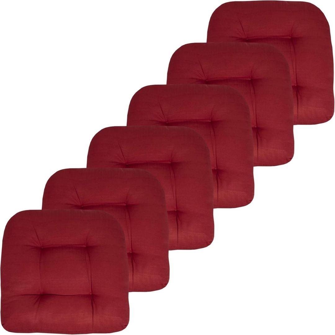Sweet Home Collection Patio Cushions Outdoor Chair Pads Premium Comfortable Thick Fiber Fill Tufted 19" x 19" Seat Cover, 6 Pack, Red